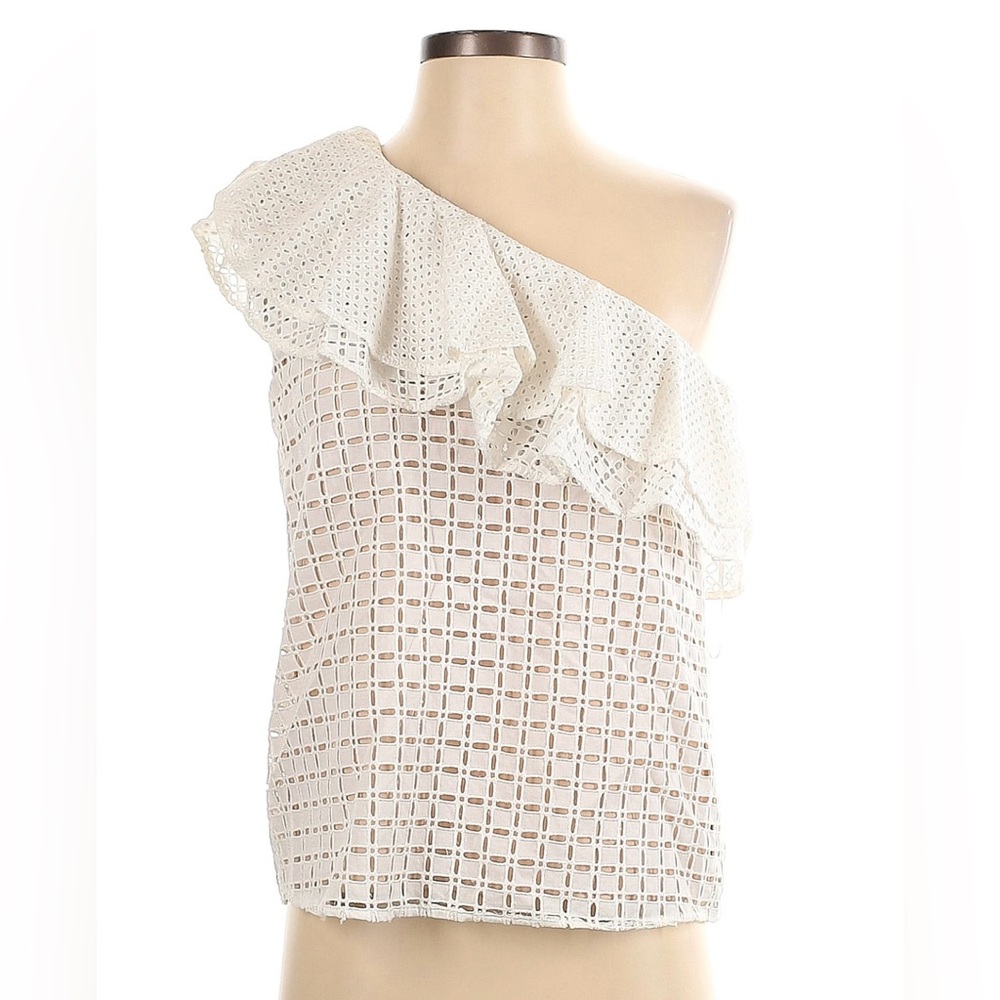 J. Crew White Eyelet Ruffle One Shoulder Blouse 00